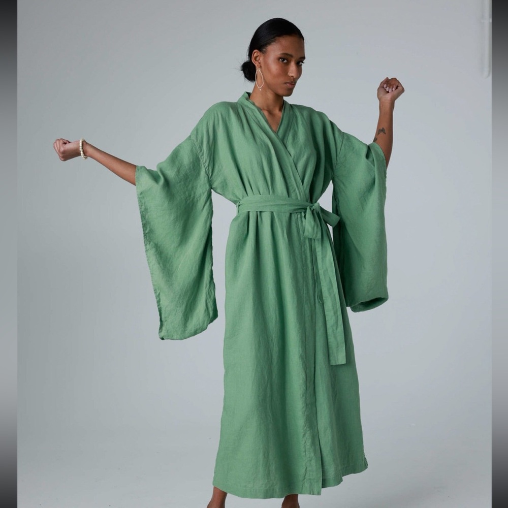 Linen ID Kimono Dress in Rusty Clay